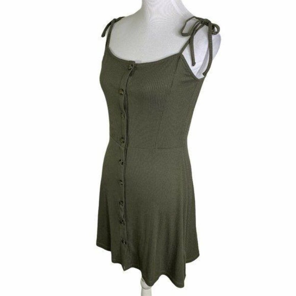 Topshop  Ribbed Button Up Tie Shoulders Mini Dress - Picture 7 of 10